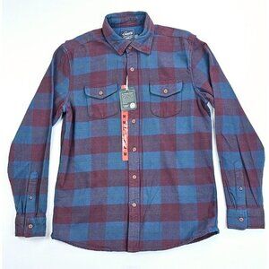 Grayers Heritage Flannels Size Medium Men's Burgundy Blue Check Logo Tag Shirt